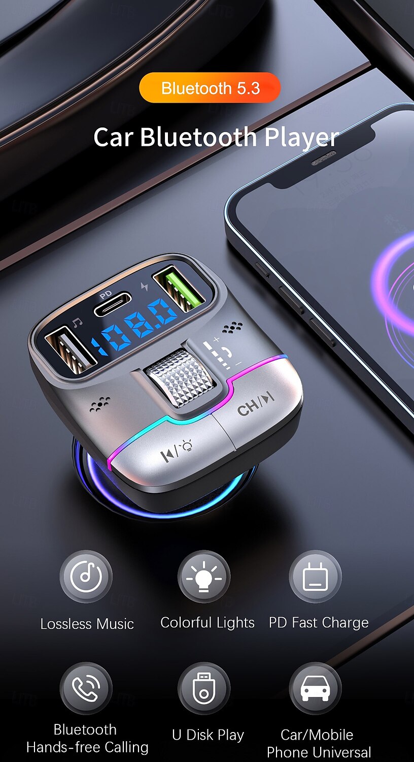 Car Charger Dual USB Smart Fast Chargers with Charging Cable Bluetooth 5.0 FM Transmitter MP3 Player 2025 - $27.99 –P1