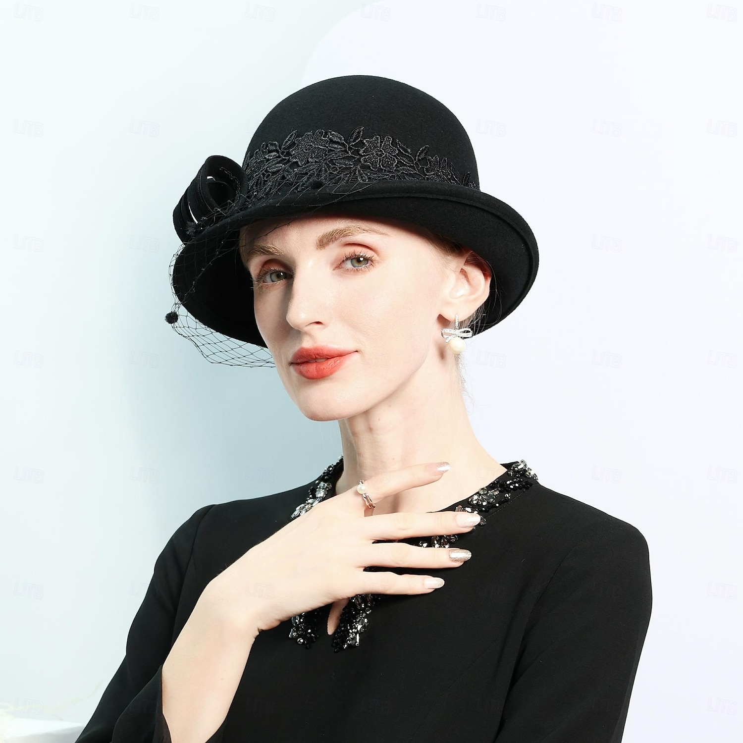 kalapok 100% gyapjú tányér / cloche kalap vödör sapka cilinder tea party elegáns esküvő csipke szalagokkal fejdísz fejfedő 2025 - $43.99 –P3