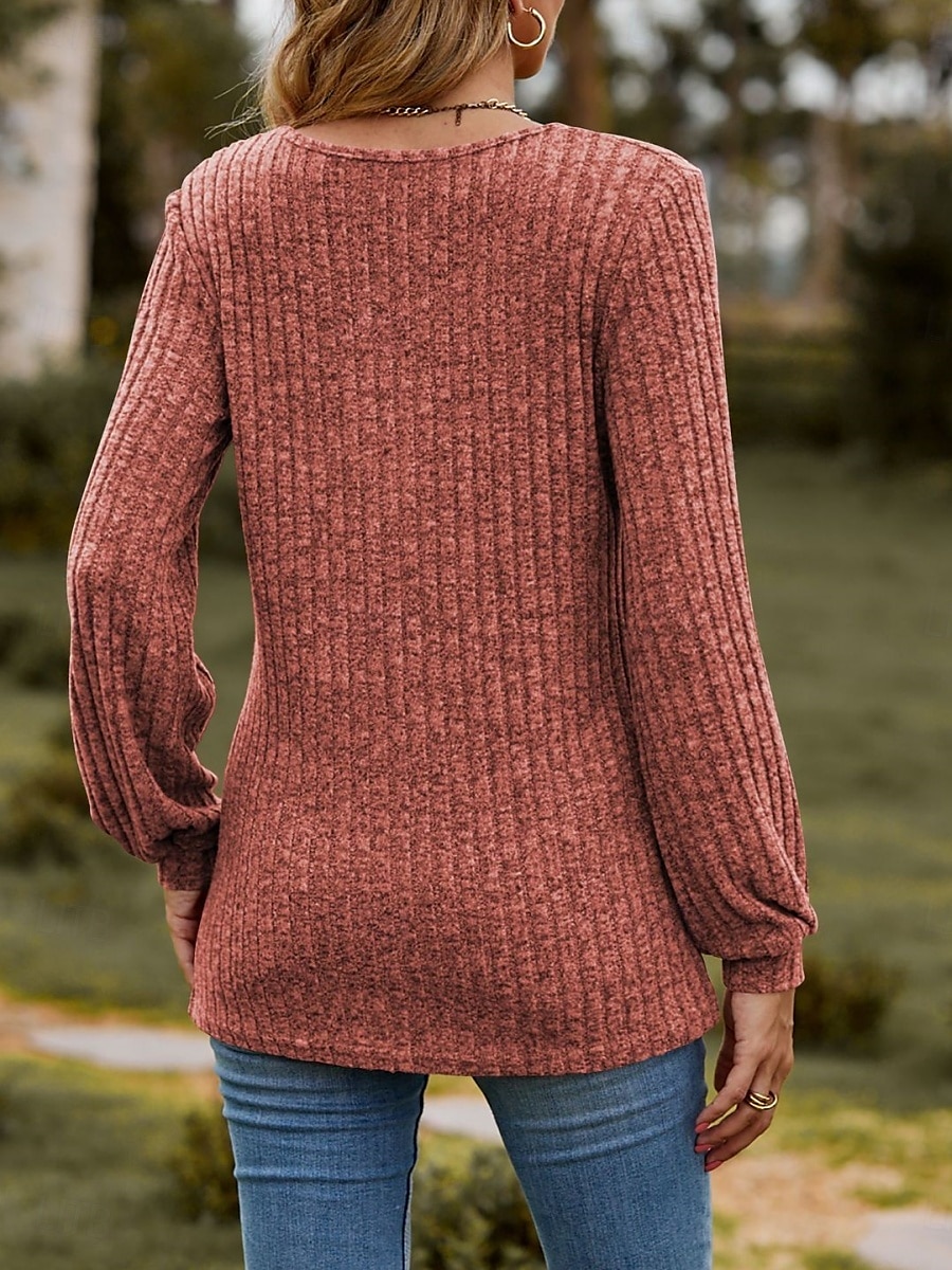 Dame T skjorte عادي Mote Moderne Fritid Langermet Crew-hals Vanlige topper Daglig Helg Knapper Rosa Blå Kakifarget Sommer Vår 2025 - $29.99 –P5
