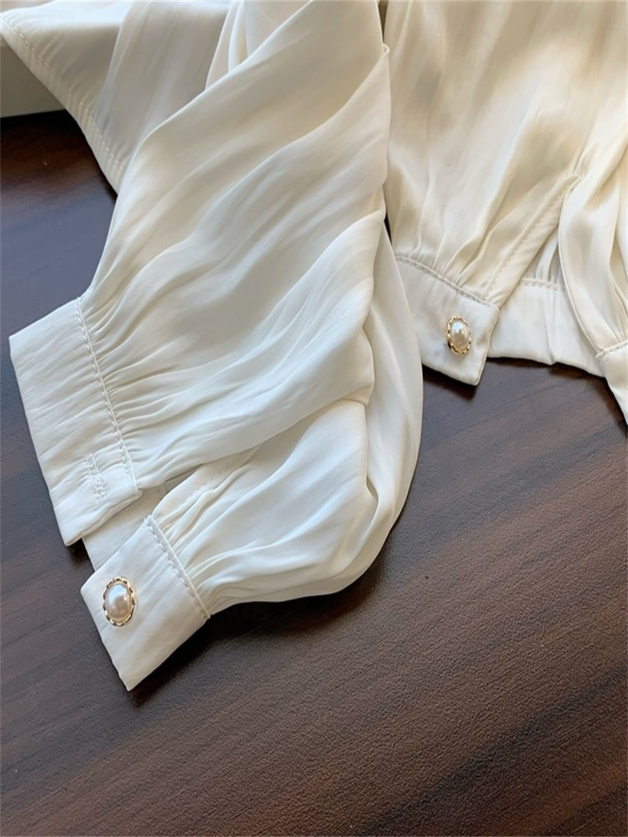 Dame Skjorte Helfarge Elegant Stilfull Fritid Langermet Høyhalset Vanlige topper Arbeid Daglig Ut på byen Svart Blå Kakifarget Beige Sommer Vår Høst 2025 - $39.99 –P12