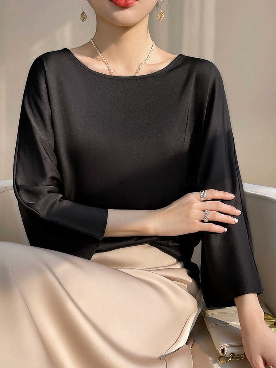 Dámské Halenka Pevná barva Elegantní stylové 3/4 délka rukávu Tričkový Běžné topy Dovolená Párty Práce Černá Vodní modrá Khaki Jaro Podzim 2025 - $27.99 –P7