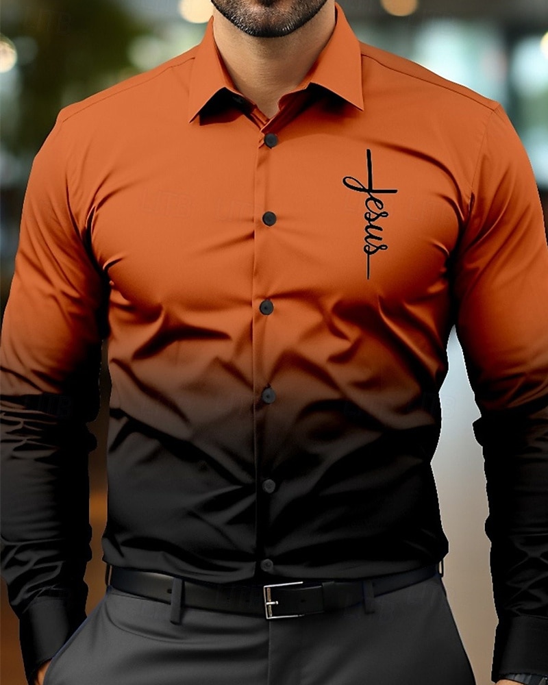 Herren Hemd Sommerhemd Freizeithemd Strandhemd Knopfhemd Rote Blau Orange Langarm Farbverlauf Kreuz Revers Urlaub Hawaiianisch Button-Down Bekleidung Polyester Mode Lässig Bequem 2025 - $18.49 –P2