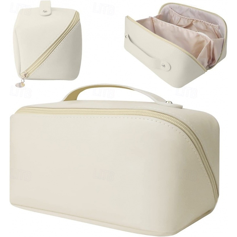 Grote capaciteit reissieraden cosmetische tas, modieuze PU lederen make-up organizer, draagbare toilettas met handvat voor reizen en opslag 2025 - $4.99 –P6