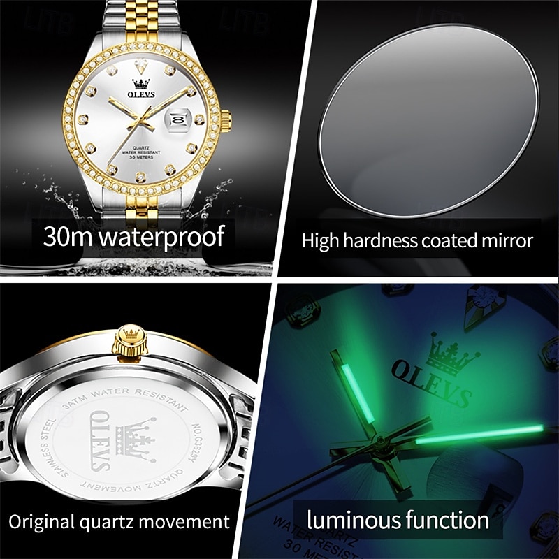 New Olevs Olevs Brand High-Grade Business With Diamond Men'S Watch Luminous Calendar Steel Belt Simple Leisure Fashion Quartz Watch Waterproof Sports Men'S Wristwatch 2025 - $36.99 –P11
