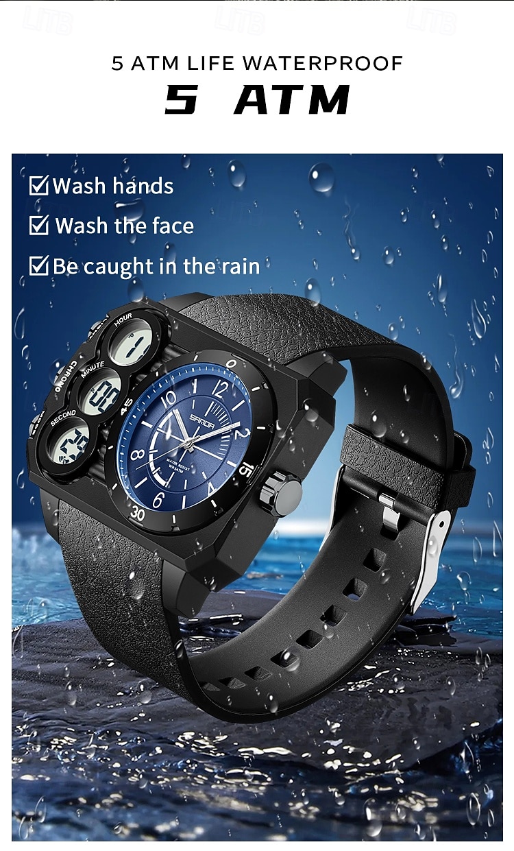 SANDA Мужчины электронные часы На открытом воздухе Мода Повседневные часы Наручные часы Светящийся будильник С тремя часовыми поясами Календарь ТПУ Часы 2026 - $26.99 –P13