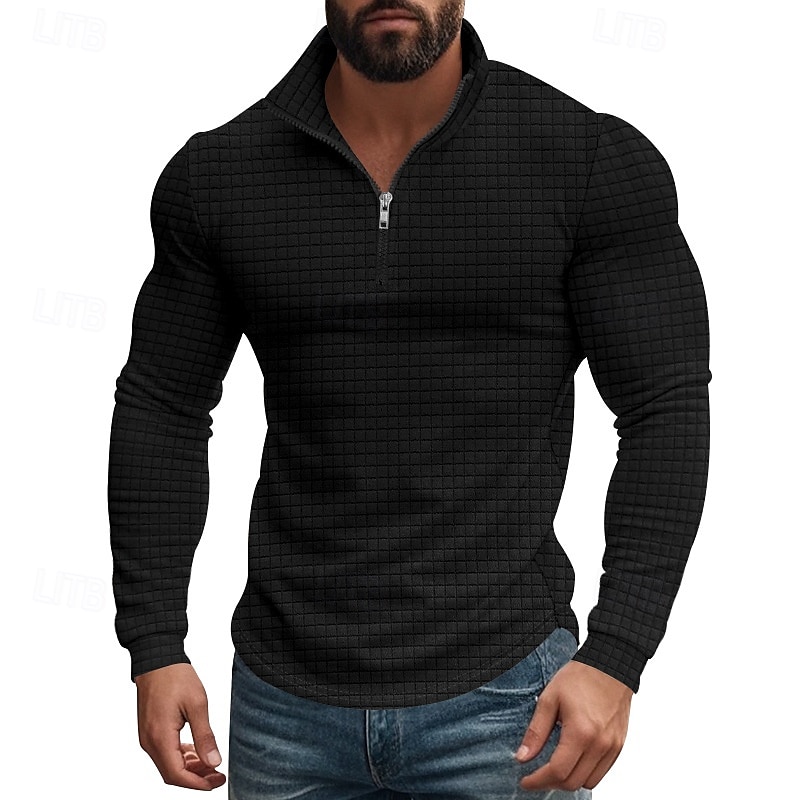 Homme Sweat-shirt Sweat-shirt quart de fermeture éclair Noir Blanche Vin Vert Véronèse Kaki Demi-zip Uni Texturé Sport & Loisir Quotidien Fête Polyester Streetwear Basique Occasionnel Printemps de 2025 ? $21.99 –P16
