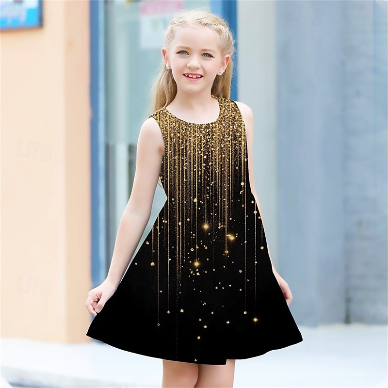 Girls ' 3D Graphic Vestido Sin Mangas Verano Primavera Vacaciones Diario Festivos Princesa Hermosa Dulce Niños 4-12 años Vestido informal Vestido de una línea Hasta la Rodilla Ajuste regular 2025 - $13.99 –P4