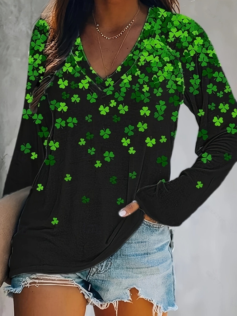 St. Patrick's Day Women's T shirt Vacation Daily Casual Long Sleeve Green Spring & Fall 2025 - $22.99 –P1