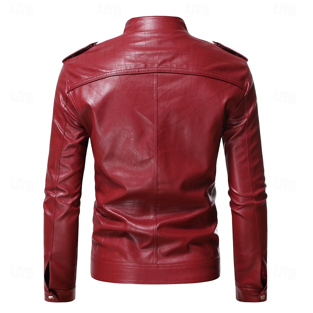 Men's Faux Leather Jacket Transition Jacket Casual Jacket Biker Jacket Casual Thermal Warm Rain Waterproof Faux Fur Trim Fall Pure Color Casual Stand Collar Regular Regular Faux Leather Regular Fit 2025 - $81.99 –P2