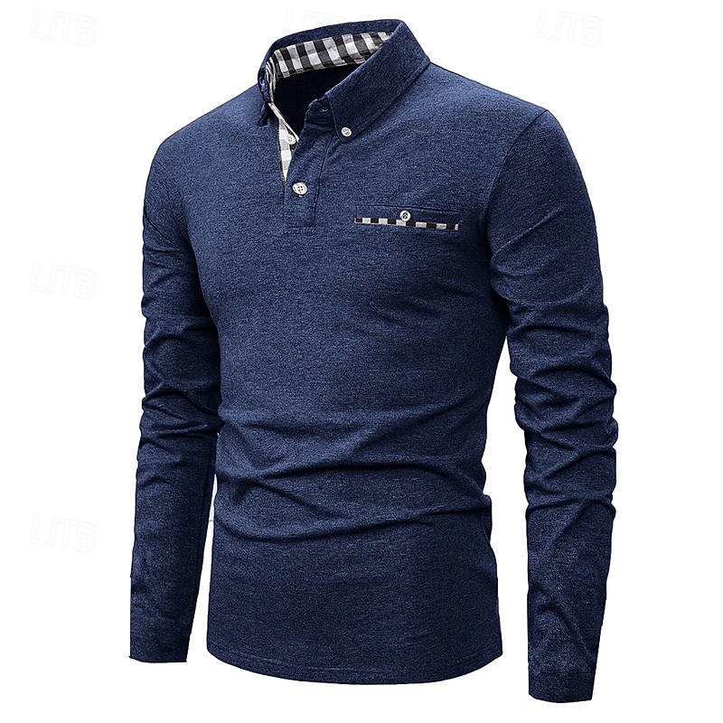 Herren Golfhemd Golf Poloshirts Arbeit Casual Kargen Langarm Basic Modern Farbblock Patchwork Knopf Frühling & Herbst Regular Fit Königliches Blau Blau Dunkelgrau Khaki Hellgrau Hellblau Golfhemd 2025 - $25.99 –P7