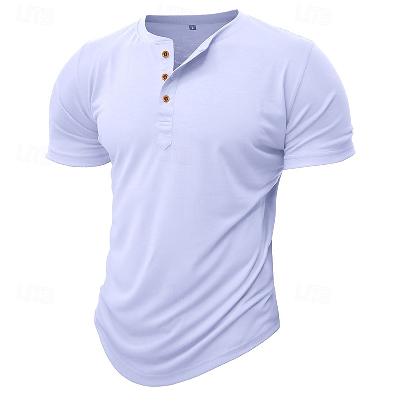 Men's T Shirt Henley Shirt Tee Top Short Sleeve Plain Fashion Designer Basic Button Up Henley Vacation Street Going out Spring & Summer Gray Henley T-Shirt 2026 - $18.99 –P8
