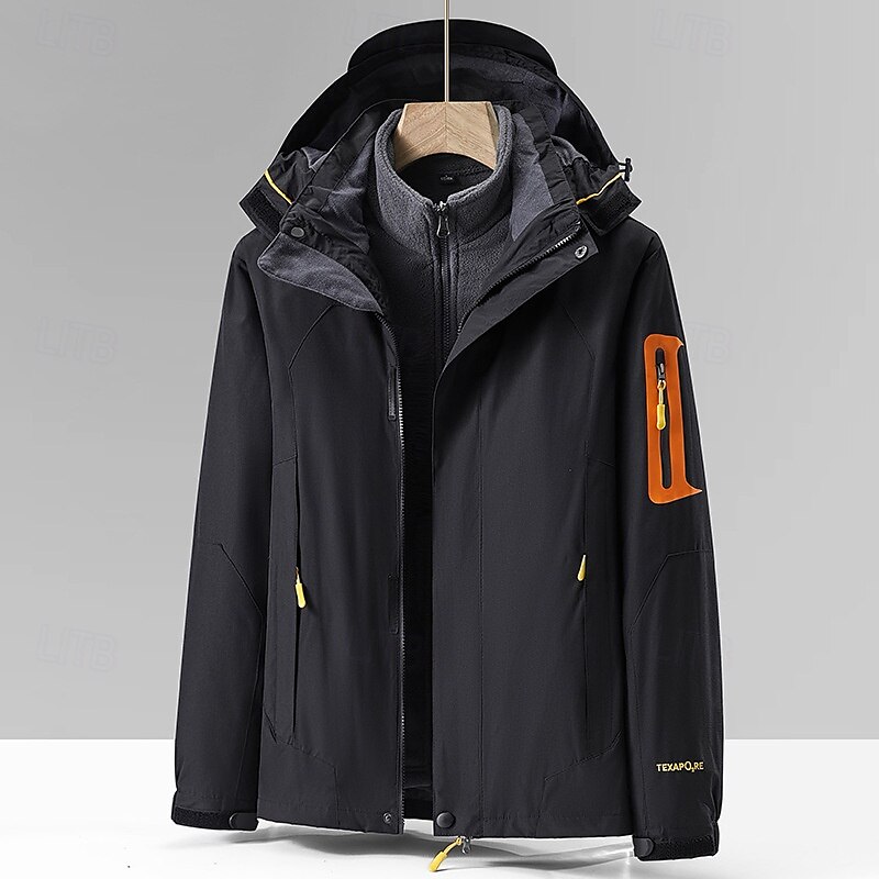 Hombre Chaqueta Softshell Chaqueta para senderismo Invierno Al aire libre Bloque de color Mantiene abrigado Resistente al Viento Resistente al Agua Chaquetas 3-en-1 Chaqueta cortavientos Viaje Negro 2025 - $62.39 –P2