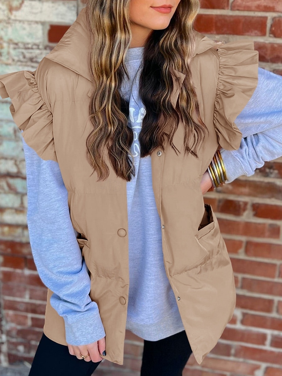 Dames Vest Buiten Straat Dagelijks Herfst Winter Normaal jas Normale pasvorm Houd Warm Ademend Hedendaags Stijlvol Jacks Mouwloos Effen Kleur Met zakken Zwart Blozend Roze Khaki 2025 - $41.99 –P8