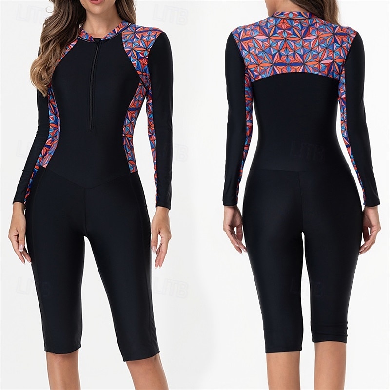 Dam Rash-guards Baddräkt UV Solskydd UPF50+ Lättvikt Långärmad Elastan Kroppsdräkt Baddräkt Dragkedja fram Simmning Surfing Strand Vattensport Tryckt Sommar Vår Höst 2025 - $26.39 –P1