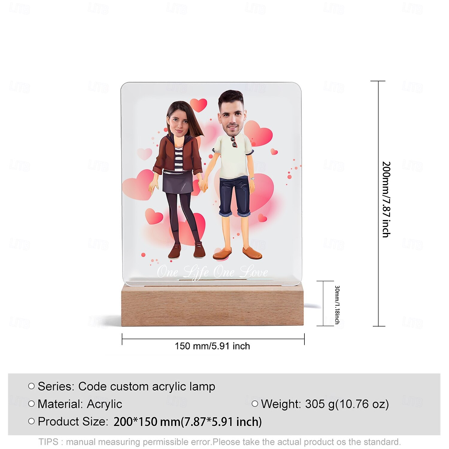 Personalized Acrylic Night Light - Customized Couple Holding Hands Design with Big Head Photos Perfect Gift for Lovers Wedding Anniversary 1pc 2025 - $24.99 –P1