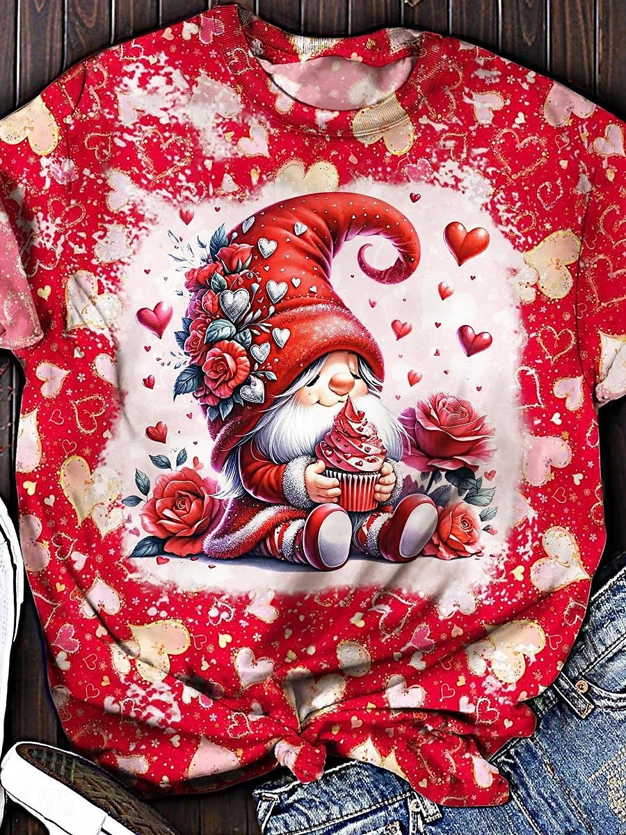 2025年 バレンタイン 女性用ハートTシャツ かわいい赤いTシャツ レギュラー トップス 短袖 ラウンドネック プリント レギュラーフィット デイリー レッド 夏 コレクション – $19.99 –P1