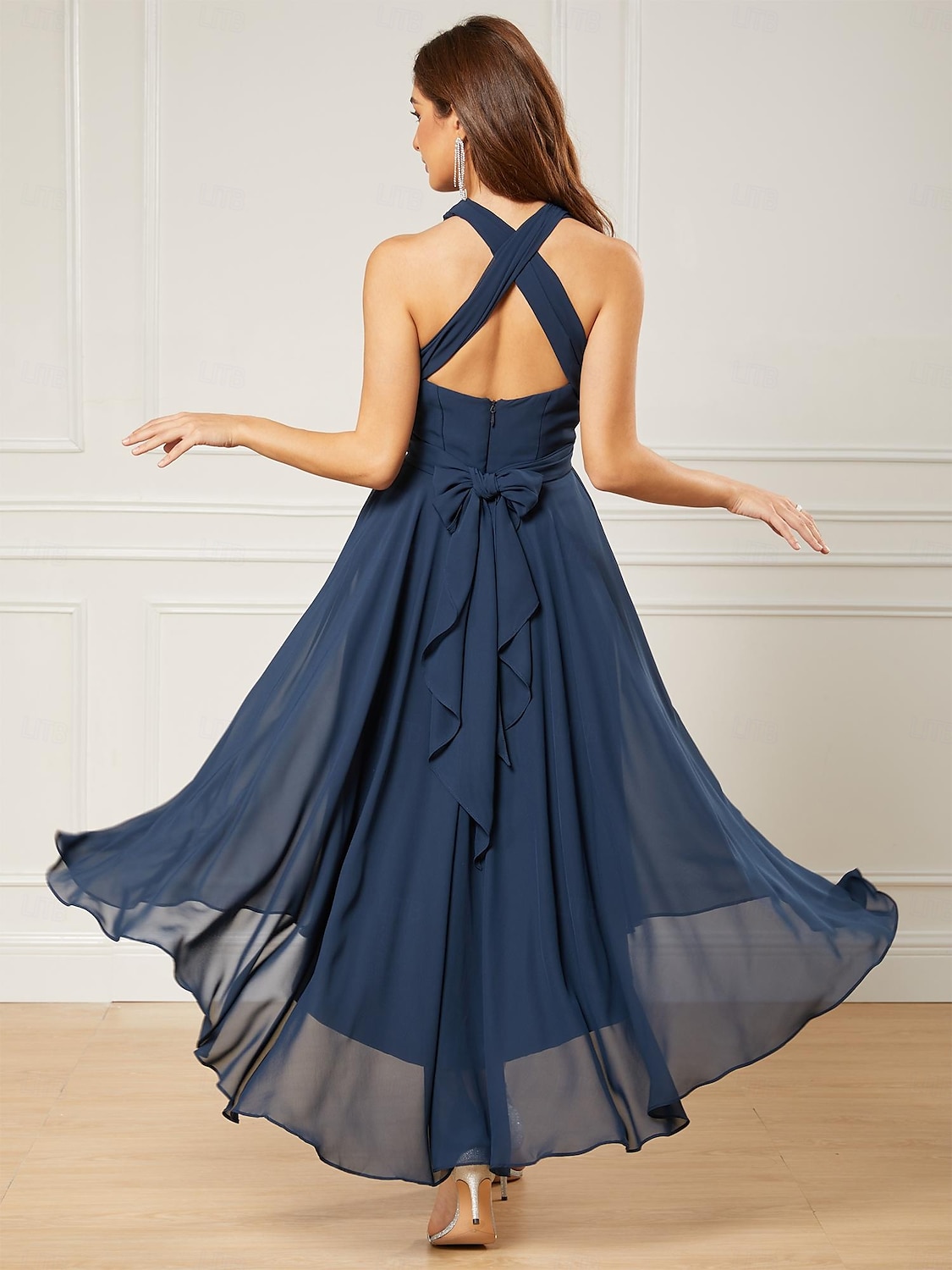 A-Line Wedding Guest Dresses Elegant Dress Formal Tea Length Sleeveless One Shoulder Fall Wedding Guest Chiffon with Ruched 2025 - $147.99 –P10