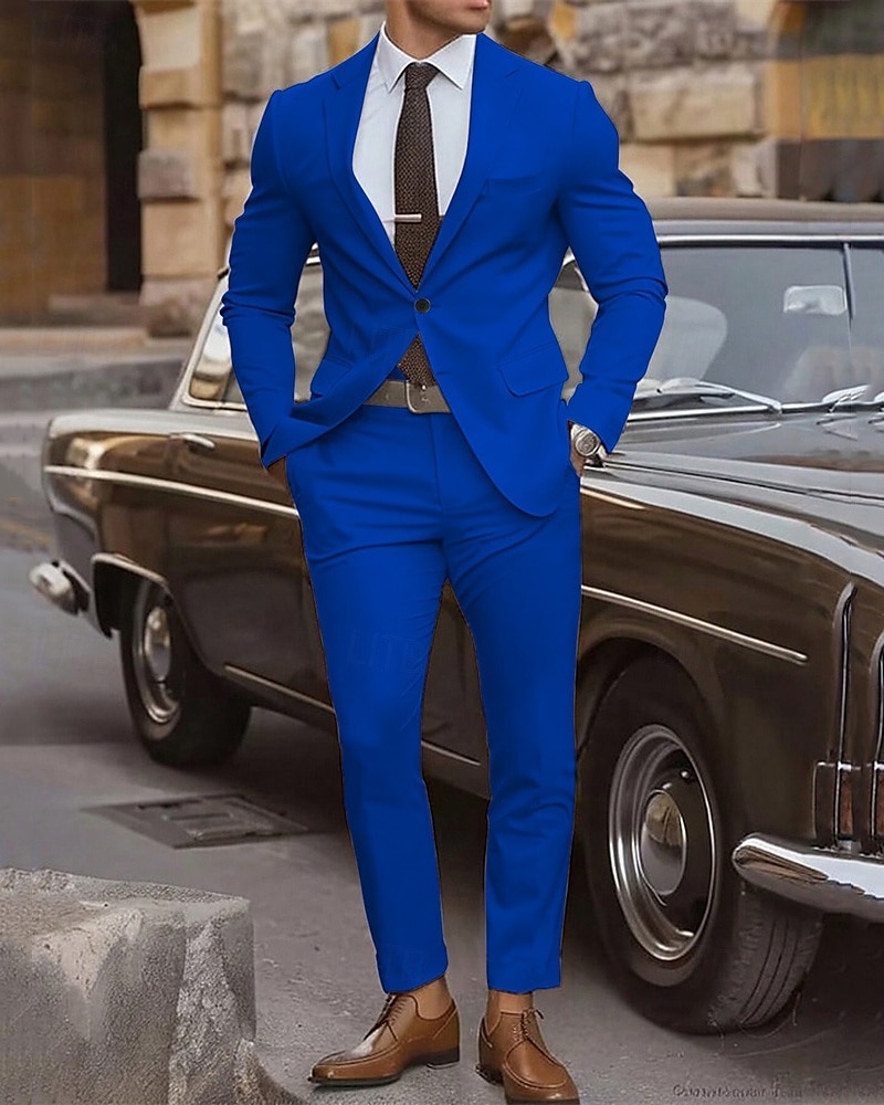 Herr Studenten Uppsättning Kavaj Företag Cocktailfest Bröllopsfest Mode Ledigt Vår & Höst Polyester Slät Knappar Ficka Bekväm Enkelknäppt Blazer Gul Rodnande Rosa Kungsblå Blå 2025 - $83.99 –P5