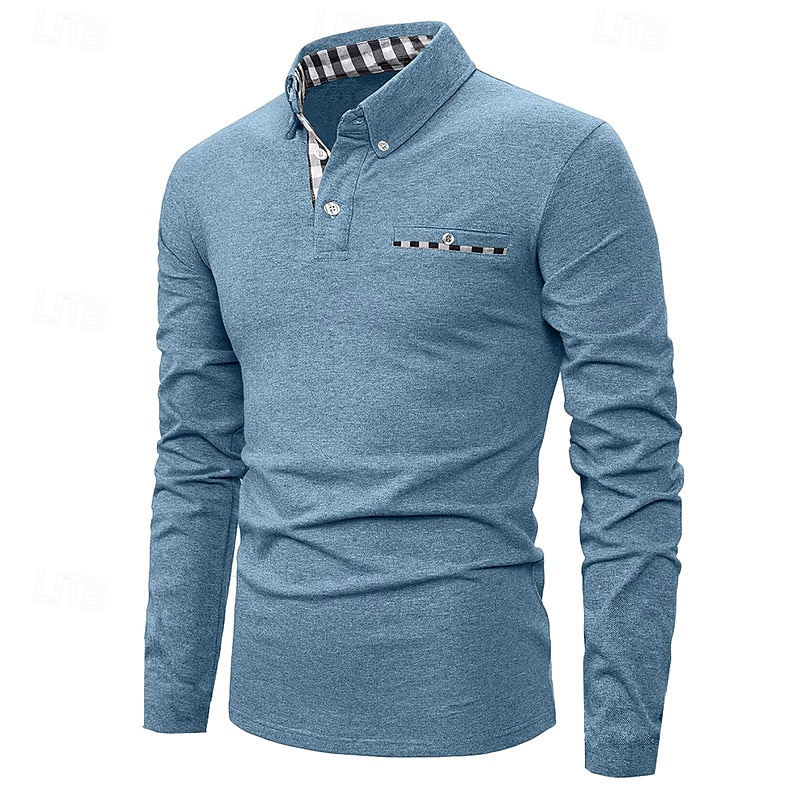 Herren Golfhemd Golf Poloshirts Arbeit Casual Kargen Langarm Basic Modern Farbblock Patchwork Knopf Frühling & Herbst Regular Fit Königliches Blau Blau Dunkelgrau Khaki Hellgrau Hellblau Golfhemd 2025 - $25.99 –P1
