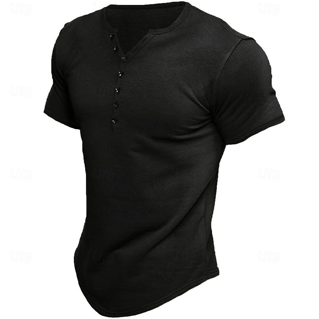 Herre T skjorte T-skjorter Henley Topp Kortermet Helfarge عادي Årgang Daglig Knapper Henley utendørs Avslappet Daglig Sommer Vår & Vinter Svart Hvit Grå Henley T-skjorte 2026 - $17.99 –P2