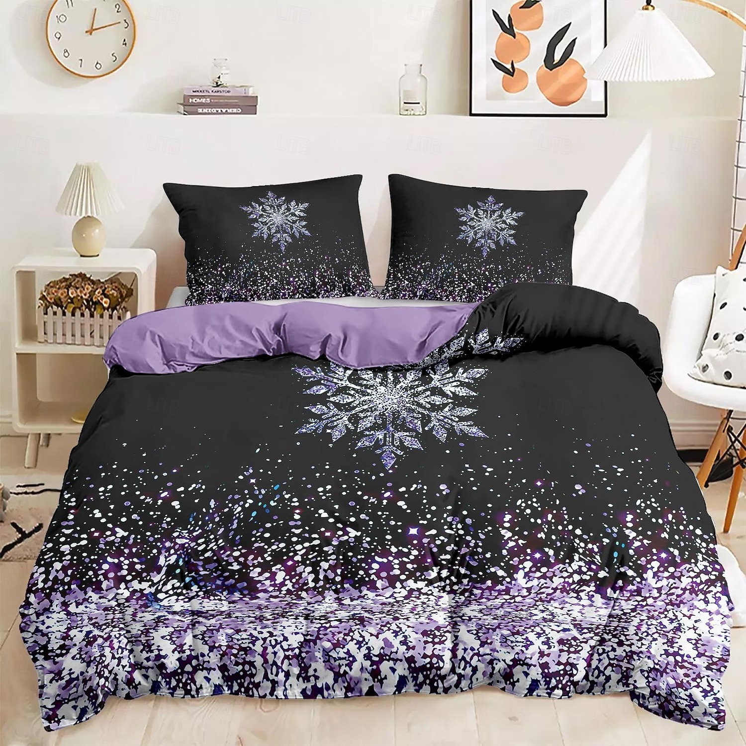 Duvet Cover Set with Glitter Snowflake Design, 100% Cotton, Soft and Breathable Bedding Set, Includes Duvet Cover and Pillowcases, Elegant and Stylish for Winter Décor, Durable and Machine Washable 2025 - $60.99 –P7