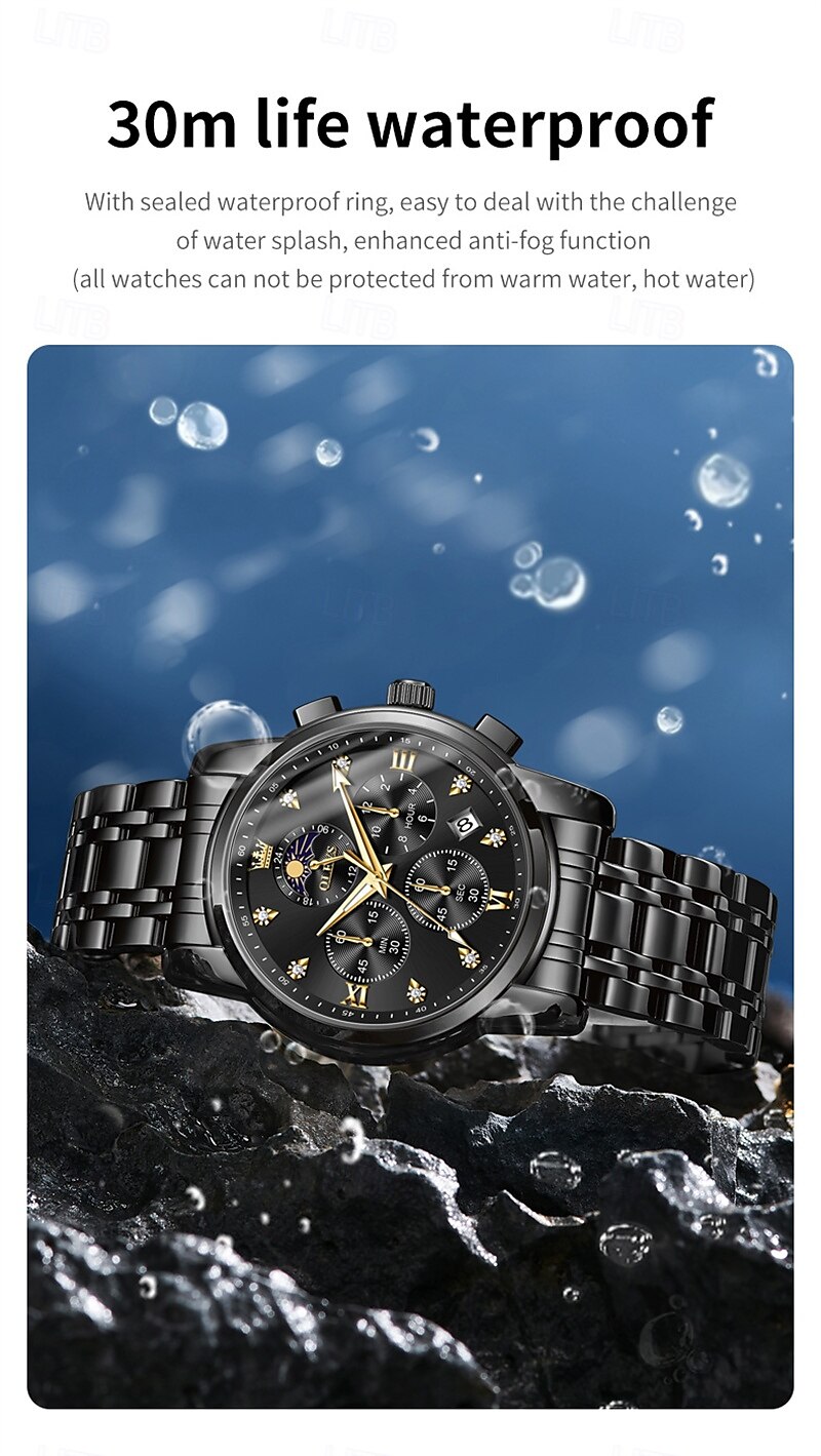 New Olevs Brand Stainless Steel Band Men'S Business Watch Calendar Luminous Chronograph Multifunction Simple Leisure Quartz Watch Fashion Waterproof Sports Men'S Wristwatch 2025 - $35.99 –P3