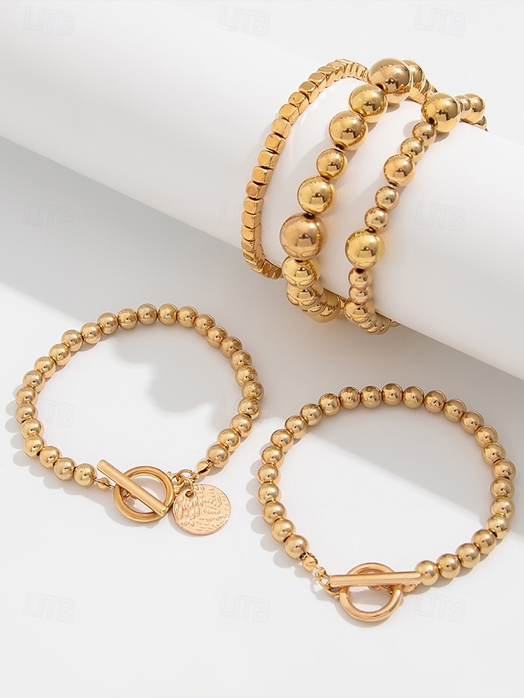 Juego de pulseras de perlas de imitación para mujer con detalles dorados, diseño elegante de múltiples capas, joyería de moda para bodas, fiestas y eventos formales. 2025 - $4.99 –P4