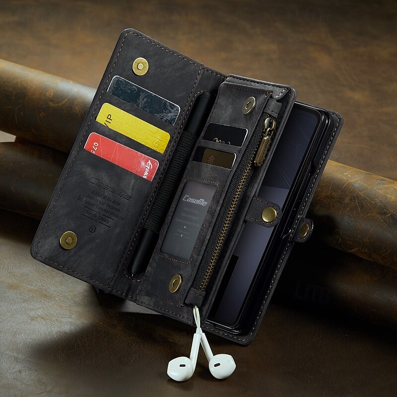 Phone Case For Samsung Galaxy Z Fold 6 Z Fold 5 Z Fold 4 Wallet Case with Stand Holder Zipper with Wrist Strap Retro TPU PU Leather 2025 - $34.99 –P4