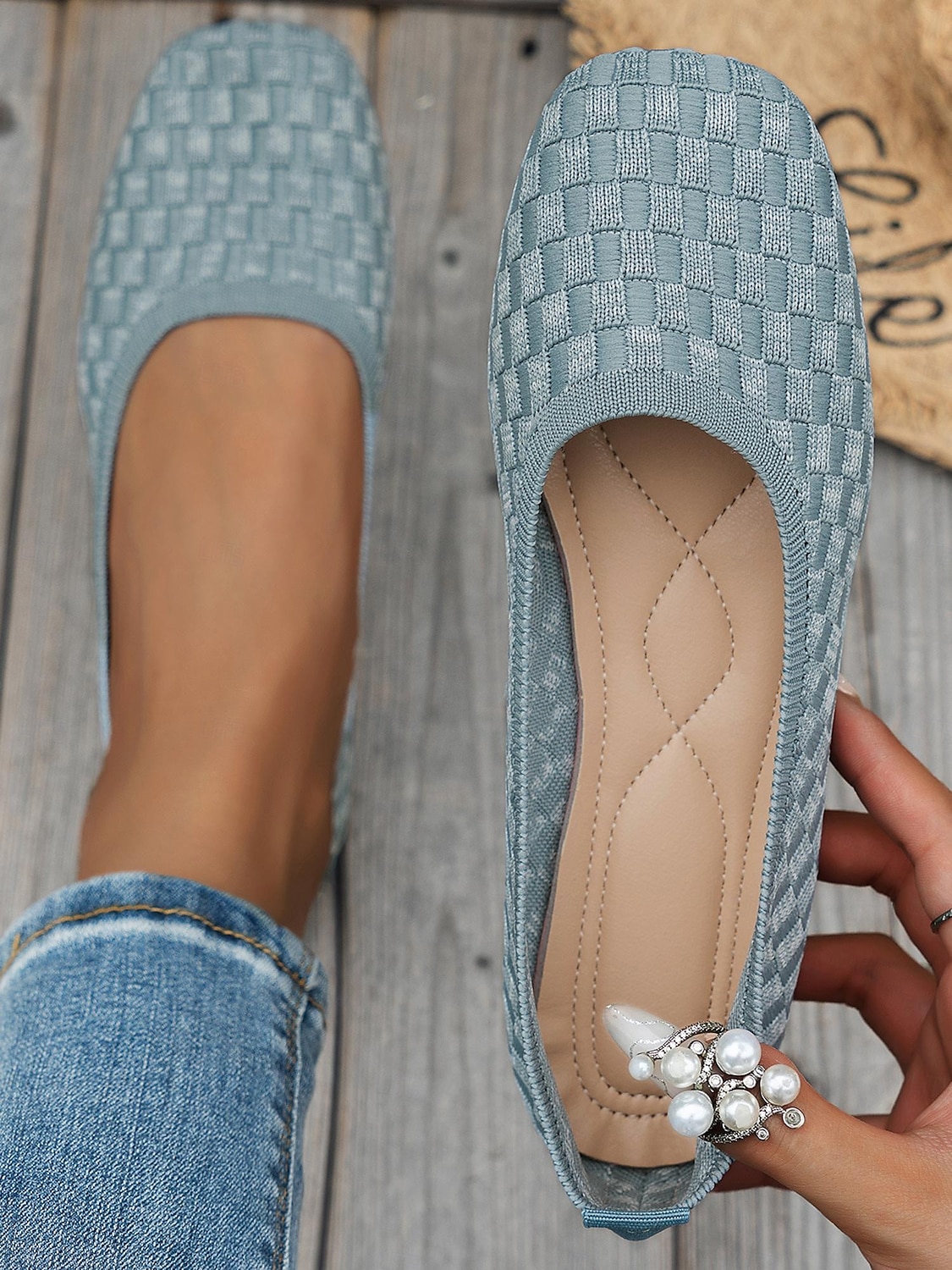 ballerines en tricot bleu pour femmes avec semelle intérieure coussinée - chaussures confortables et élégantes pour le travail et le quotidien de 2025 ? $24.99 –P1