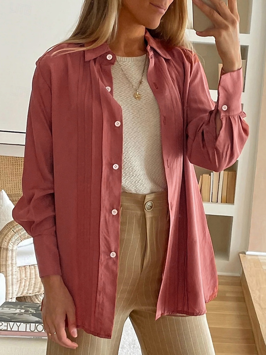 Damen Hemdjacke warm halten Atmungsaktiv Knopf Tasche Brautkleider schlicht Glatt Urlaub Strasse Freizeitskleidung Ausgehen Einreihiger Verschluss Standard Umlegekragen Regular Fit Langarm 2025 - $29.99 –P5