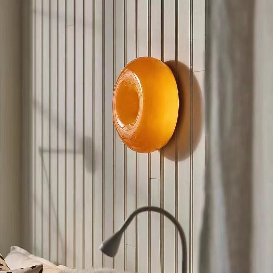2025年 クリエイティブドーナツ壁取り付け用燭台 24W 丸型 LED 壁取り付けランプ オレンジ色ガラス壁照明器具 モダン 北欧 直径 30cm 円形壁取り付け用燭台  コレクション – $149.99 –P1