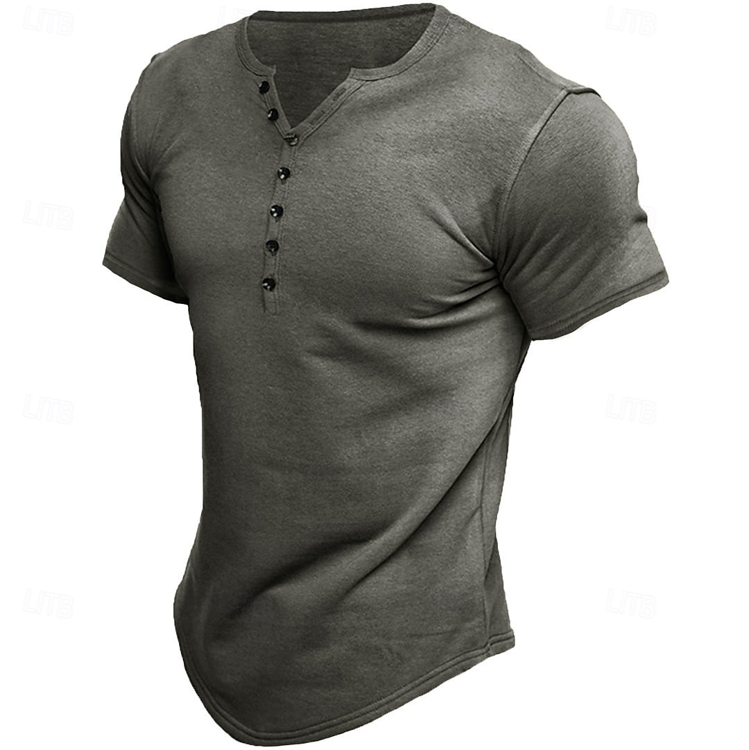 Herre T skjorte T-skjorter Henley Topp Kortermet Helfarge عادي Årgang Daglig Knapper Henley utendørs Avslappet Daglig Sommer Vår & Vinter Svart Hvit Grå Henley T-skjorte 2026 - $17.99 –P3