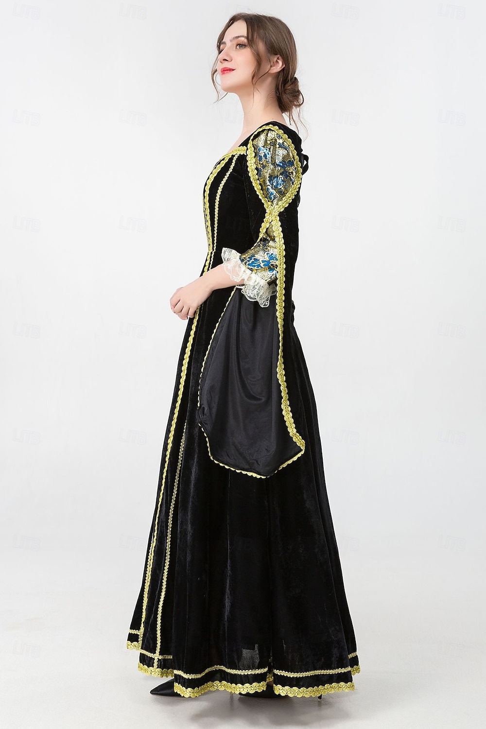 Mittelalterlich Renaissance Vintage-Kleid Maxi Kleid Glockenärmel Königin Wikinger Einfarbig Quadrathals Kostüm Damen königlich Halloween Karneval Maskerade Abschlussball Festival Erwachsene Kleid 2026 - $60.99 –P11
