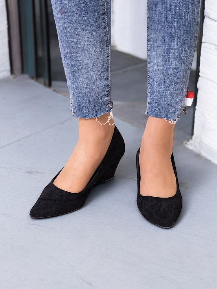 escarpins compensés à bout pointu en faux suède noir pour femmes - chaussures élégantes et confortables pour le bureau et les événements formels de 2025 ? €28.1 –P4