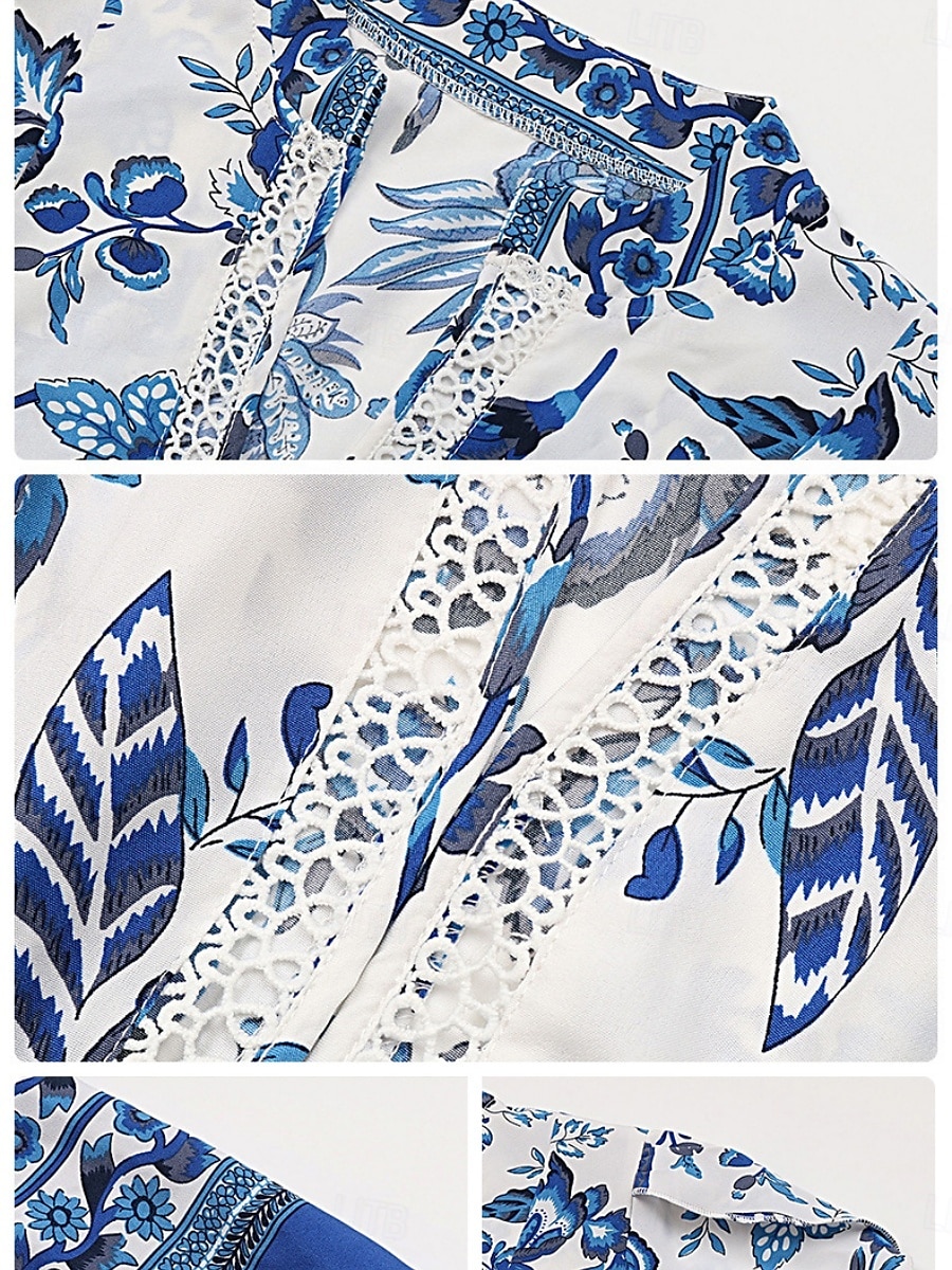 Damen Maxidress Casual kleid Schaukelkleid A Linie Kleid Boho-Kleid Brautkleider schlicht Täglich Regular Fit Blumen Halbe Ärmel V Ausschnitt Blau Sommer Frühling 2025 - $35.99 –P5