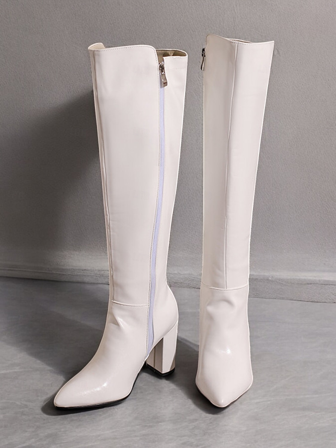 botas femininas pretas de couro envernizado até o joelho com saltos altos, design elegante para uso noturno moderno e ocasiões especiais de 2025 por $69.99 –P6