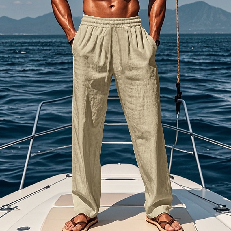 Per uomo Pantaloni di Lino Pantaloni Pantaloni Estivi Pantaloni da Spiaggia Elastico in vita Coulisse Gamba Dritta Semplice Comodità Traspirante Casuale Quotidiano Ferie Vacanza Moda Nero Bianco del 2026 a $22.99 –P5