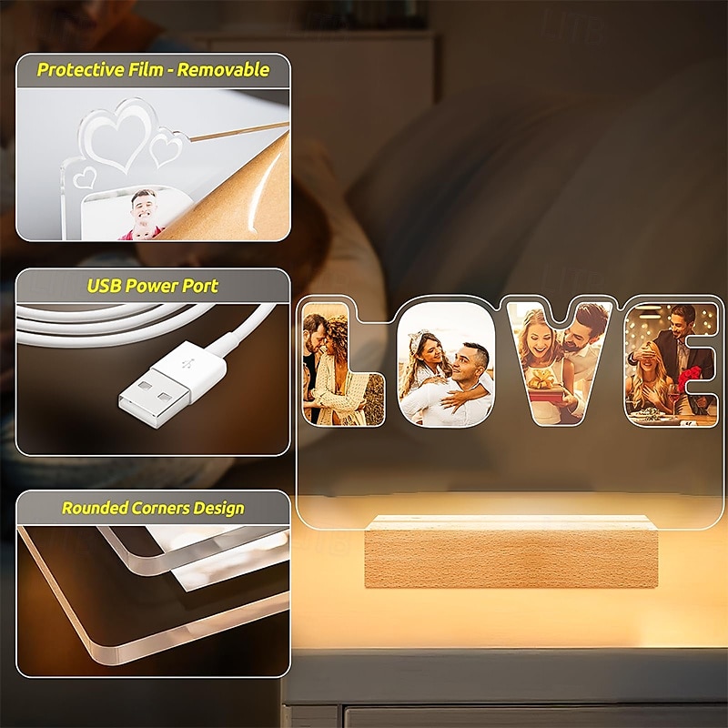 Personalized Light Up Photo Frame Valentines LOVE Custom Acrylic Night Light USB Powered Perfect for Valentine's Day Wedding Anniversary Lovers Birthday Boyfriends and Girlfriends Gifts 2025 - $15.49 –P8