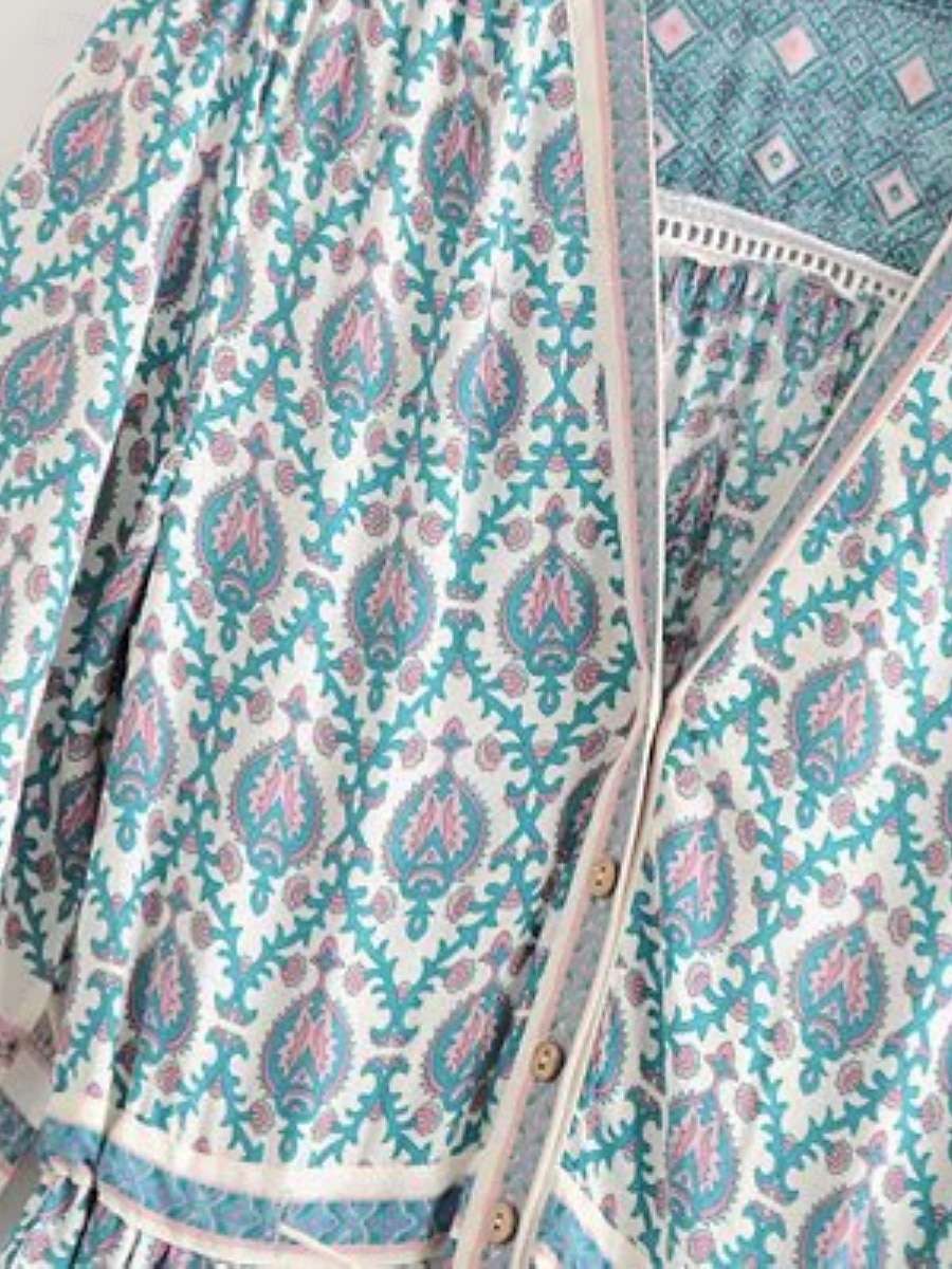 Damen kleid lang Casual kleid A Linie Kleid Boho-Kleid Stilvoll Brautkleider schlicht Urlaub Täglich Regular Fit Blumen Kurzarm V Ausschnitt Blau Frühling Herbst 2025 - $33.99 –P1