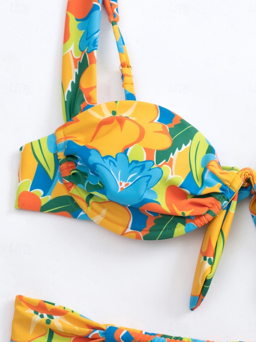 Dam Badkläder Bikini 2 st G-string Baddräkt Öppen rygg Smal Semester Standkläder Blommig Halterneck Ärmlös Baddräkter 2025 - $32.99 –P6