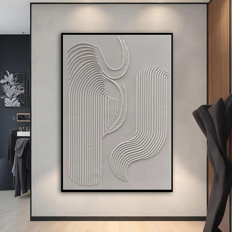 Hand painted White Minimalist Wall Art  Plaster Art  Matte Textured Wall Art Home Wall Art  Structure Abstract Painting  3D Art Home Decoration Frame Ready To Hang Or No Frame 2025 - $141.99 –P6