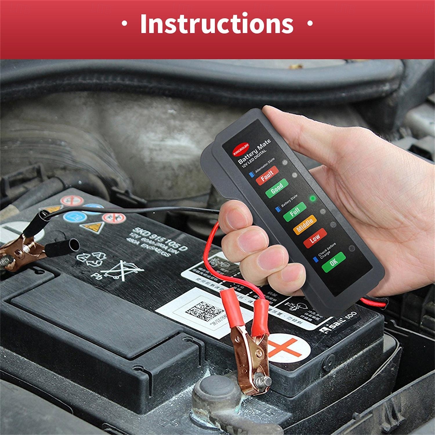 Probador de batería de automóvil mini portátil de 12 V, probador de alternador digital, pantalla de 6 luces LED, herramienta de diagnóstico de automóvil, probador de batería automático 2025 - $17.99 –P3