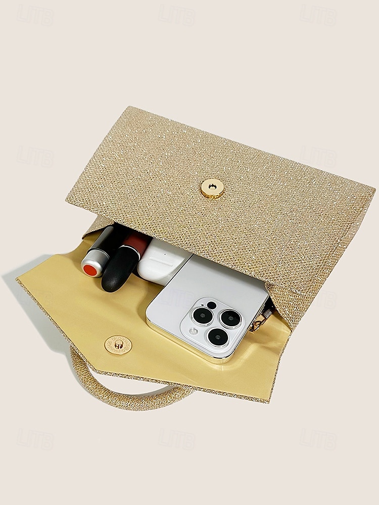 Dames Koppeling Avondtasje Schoudertassen Klep tas Polyesteri Feest Bruiloft Ketting Grote capaciteit Multi-dragen Effen Kleur Zilver Zwart Lichtbruin 2025 - $24.99 –P6