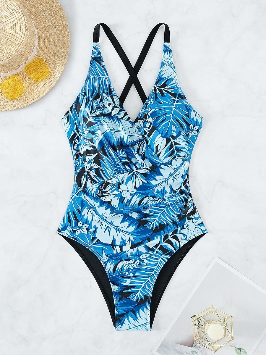 Dame Badetøy Ett stykke Monokini Badedrakt Åpen rygg Midjekontroll Høy Midje Tynn Ferie Strand Klær Blader V-hals Ermeløs Badedrakter 2025 - $27.99 –P5
