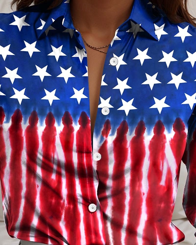 Frauen Patriotic Hemd Flagge Arbeit Täglich Rot Weiß Blau Langarm Frühjahr Herbst 2025 - $32.99 –P3