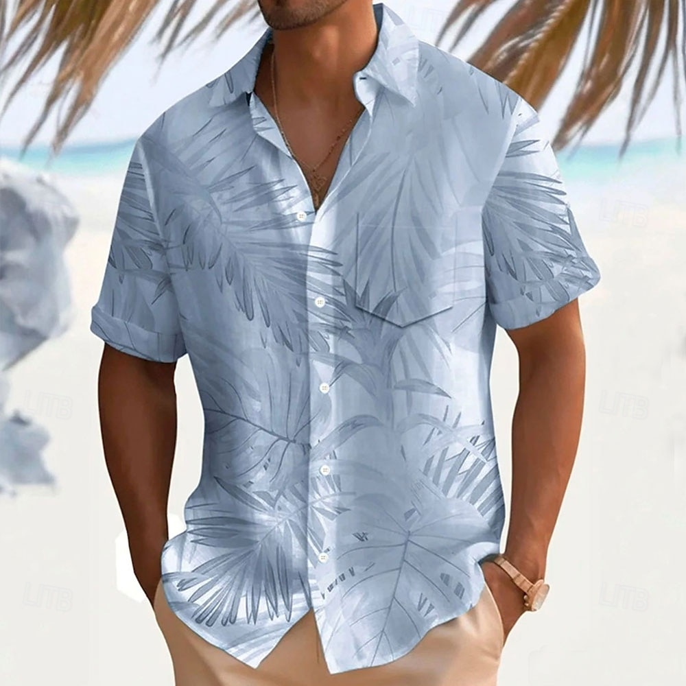 Men's Palm Leaf Casual Shirt Summer Hawaiian Shirt Aloha Shirt Short Sleeve Hawaiian Resort Vacation Casual Summer Spring Turndown Button Up White Pink Blue Green Beige 2025 - $24.99 –P3