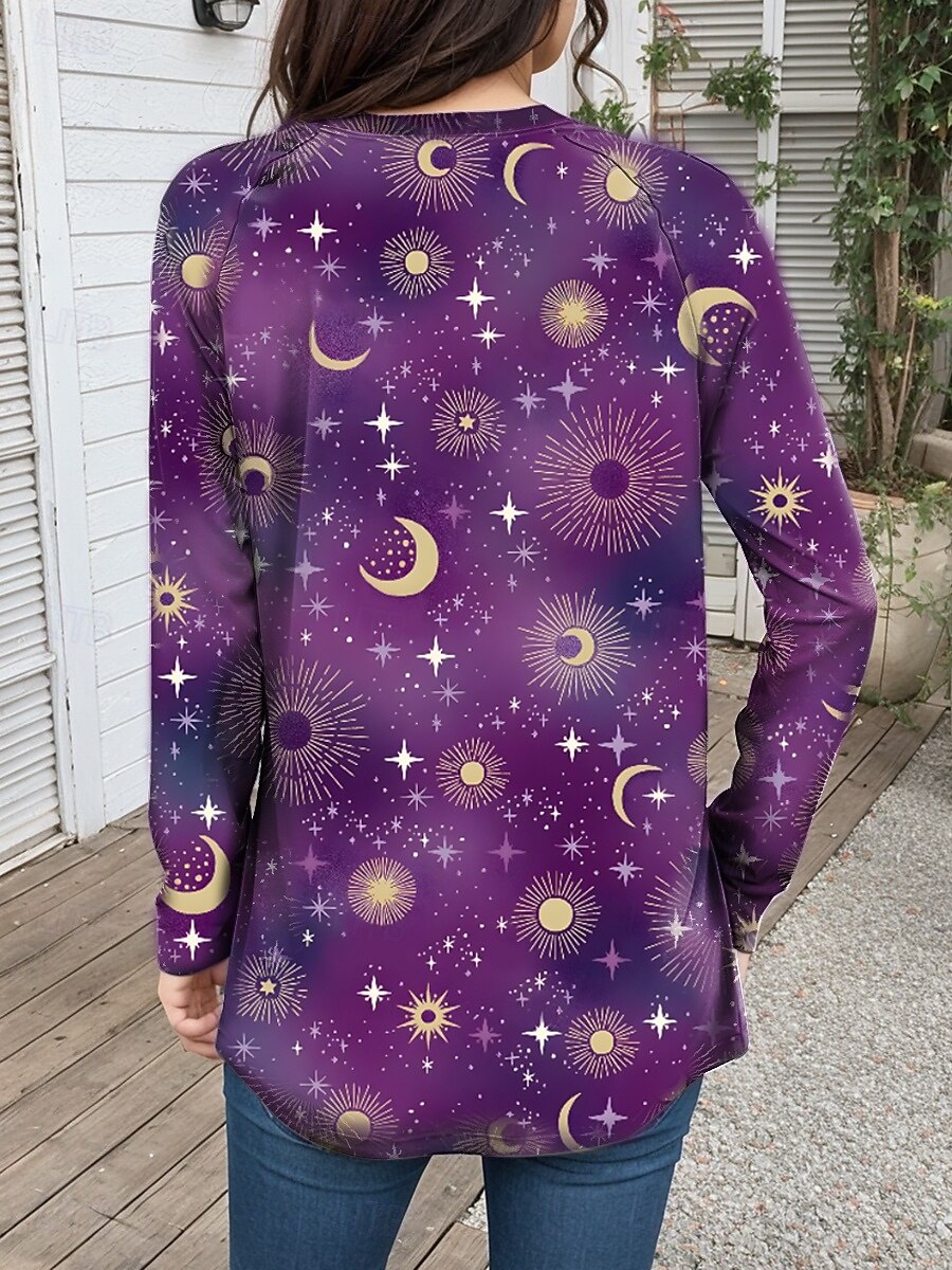 Per donna Maglietta Grafico Casual Manica Lunga Girocollo Top lunghi Quotidiano Stampato Viola Autunno Inverno del 2025 a $24.99 –P2