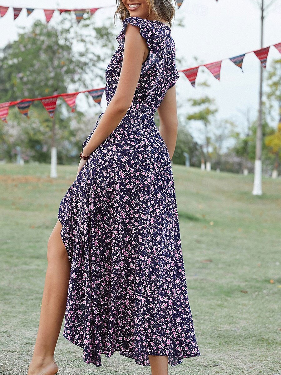Dames Maxi-jurk Casual jurk Boho chique jurken Bohemen leuke Style Stijlvol Flutter mouw Vakantie Dagelijks Strand Ruim Passend Grafisch Korte mouw V-hals Groen Donkerblauw Zomer Lente 2025 - $43.99 –P11