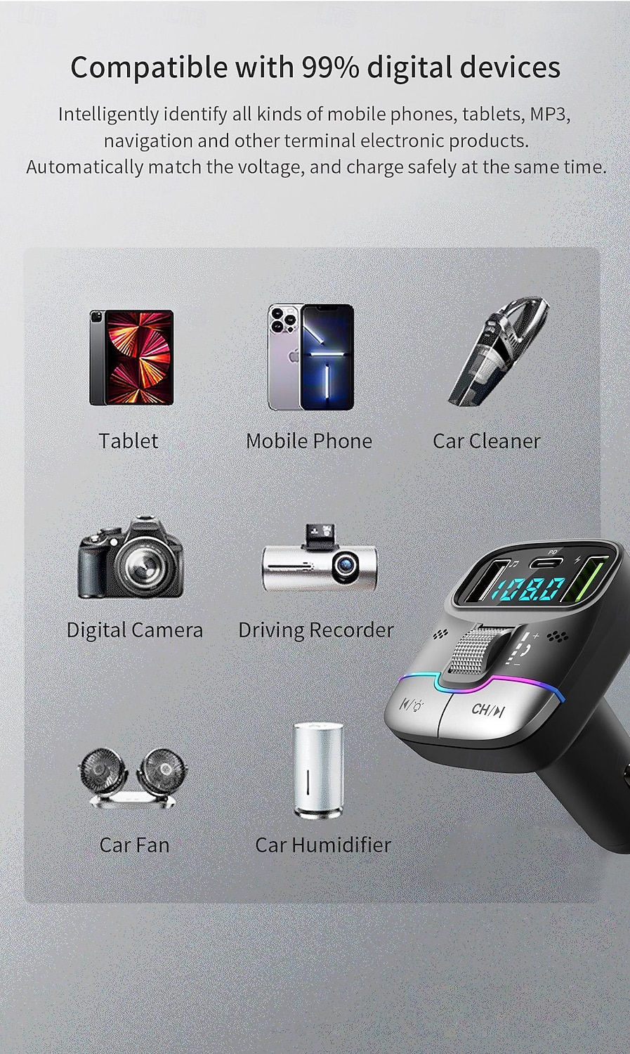 Car Charger Dual USB Smart Fast Chargers with Charging Cable Bluetooth 5.0 FM Transmitter MP3 Player 2025 - $27.99 –P11