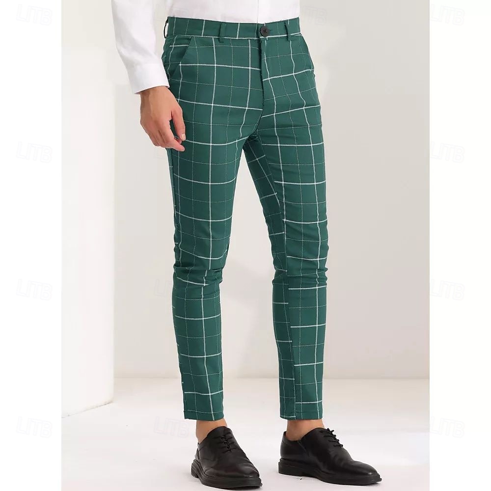 Men's Geometric Plaid Dress Pants Mid Waist Casual Outdoor Vacation Home Zipper Pocket Summer Spring Fall 3D Print Black Red Orange 2025 - $29.99 –P3